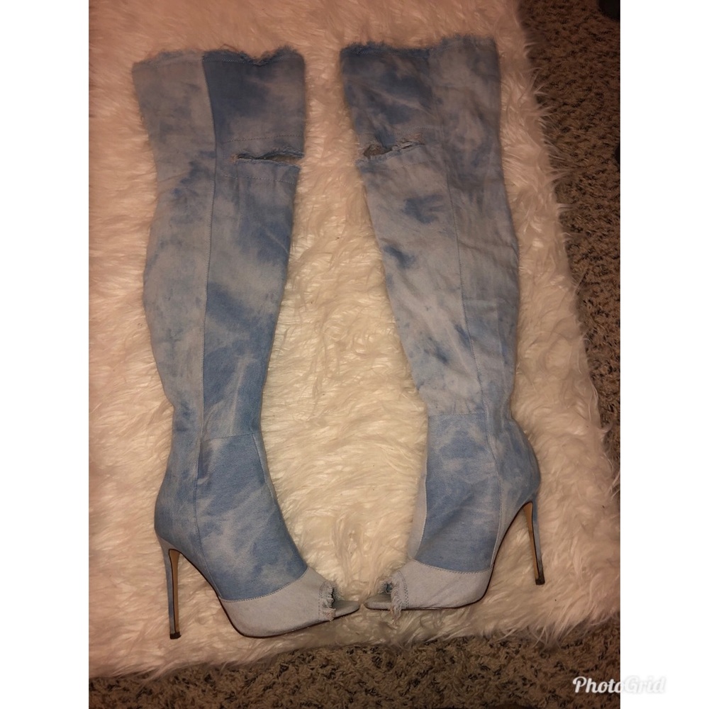 Thigh high denim boots